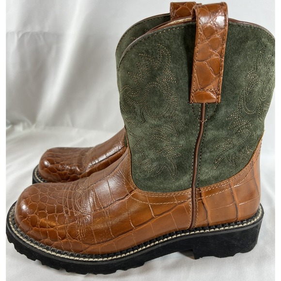 Ariat Fatbaby Cowboy Women's sz 9.5 Western Cowboy Brown Green Leather Boots~EUC - Picture 4 of 16